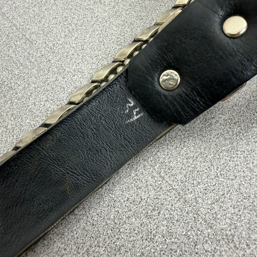 BB Simon Belt Womens 34 Black Studded Rhinestone Leather Western Silver Kippys - Picture 7 of 8